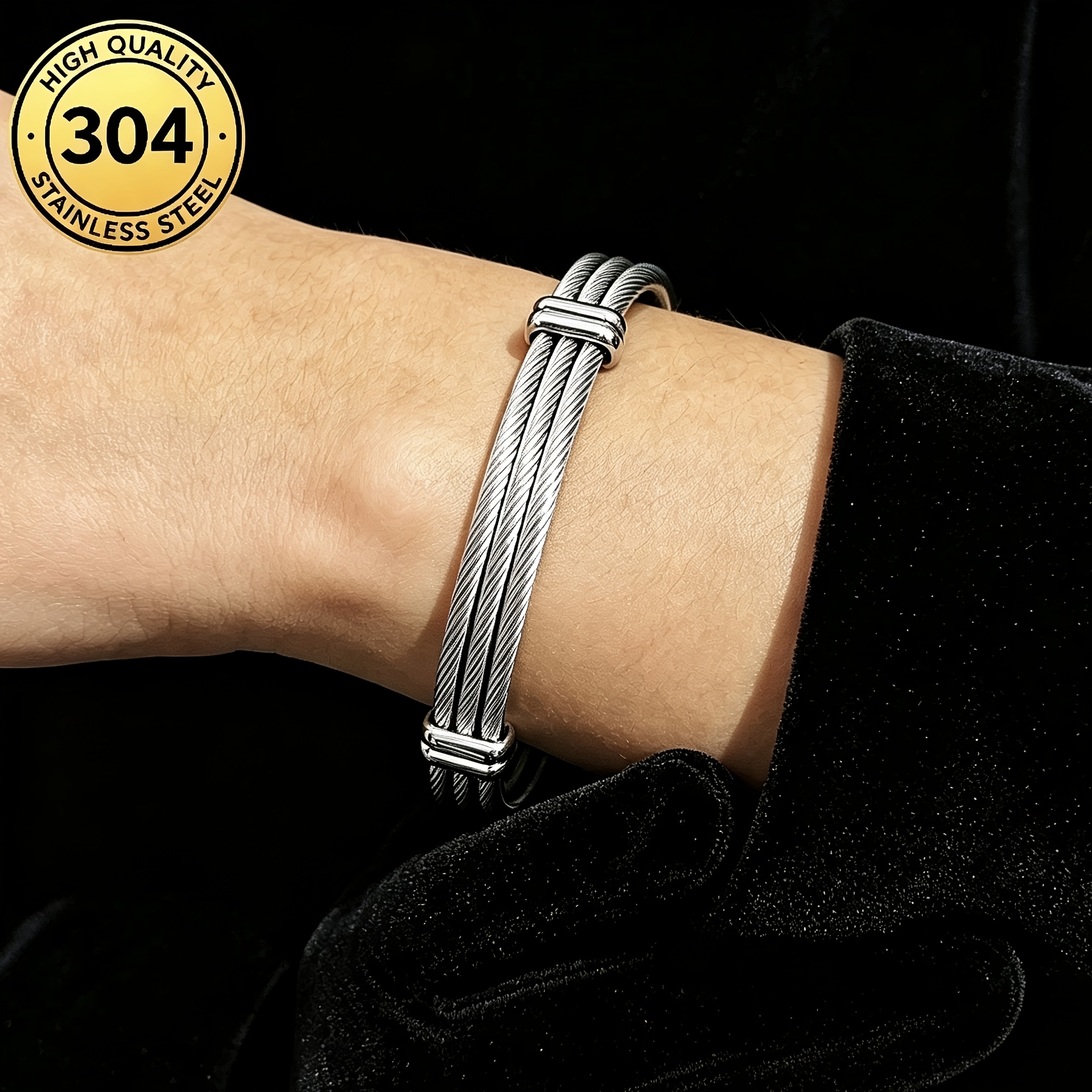Men's Adjustable Twisted Cable Wire Open Cuff Bangle